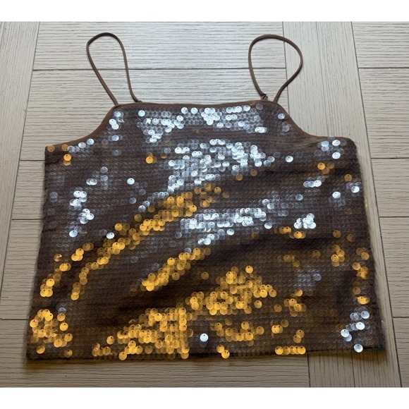 NWT Madewell Nude Sequin Square Neck Camisole W/ Adjustable Straps. Lined. Sz XS - Picture 1 of 8
